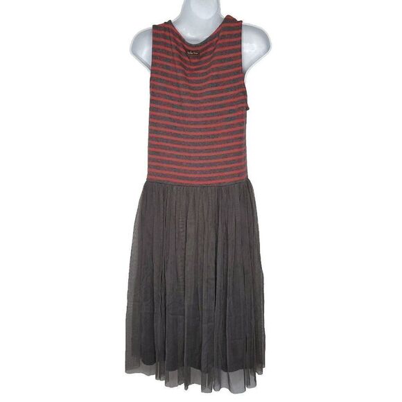 Red Gray Striped Sleeveless Dress M A-Line Tulle Skirt Matilda Jane - Picture 3 of 5